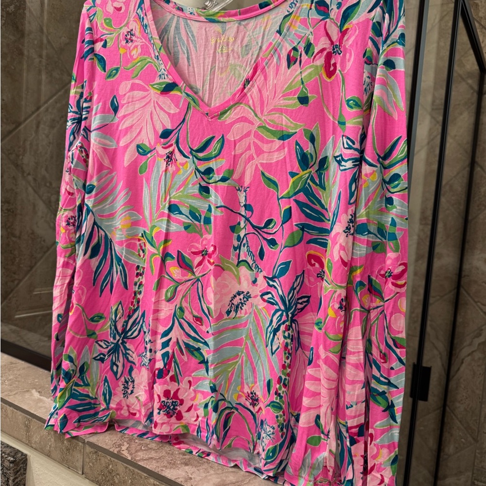 Lilly Pulitzer Pink Floral Long Sleeve Top - NWOT